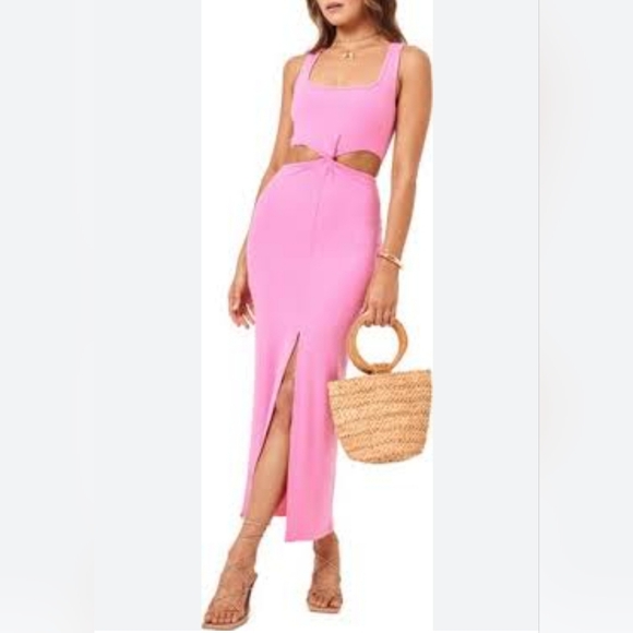 L*SPACE | REVOLVE | SKYLAR DRESS PINK TIEKNOT WAIST MIDI PINK RIBBED SIZE MEDIUM - Picture 3 of 8